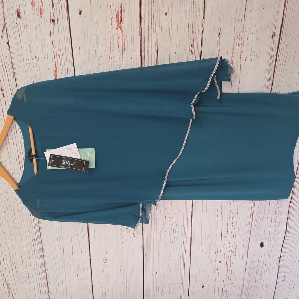 NWT MSK Teal Embellished Cape Overlay Dress Size M - Picture 10 of 14